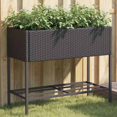 vidaXL plantekasser 2 stk. med hylde 90x40x75 cm polyrattan sort