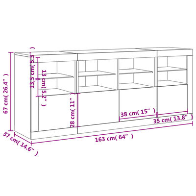 vidaXL skænk med LED-lys 163x37x67 cm hvid