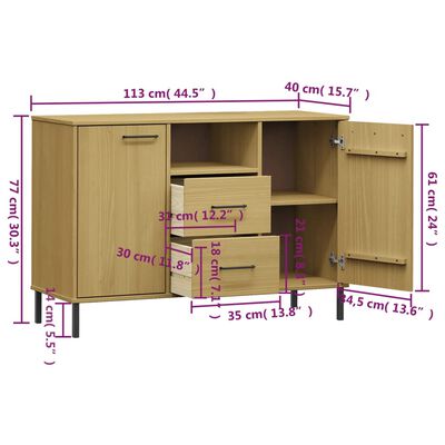 vidaXL skænk med metalben OSLO 113x40x77 cm massivt træ brun