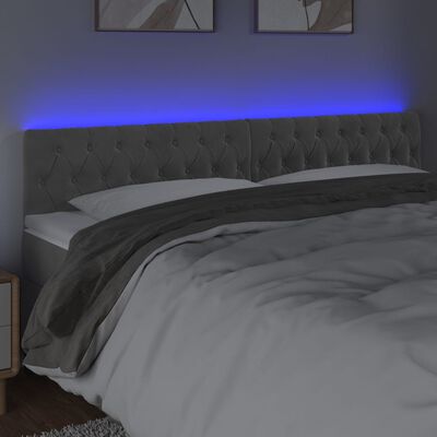 vidaXL sengegavl med LED-lys 180x7x78/88 cm velour lysegrå