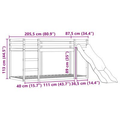 vidaXL køjeseng med rutsjebane og forhæng 80x200 cm hvid og sort