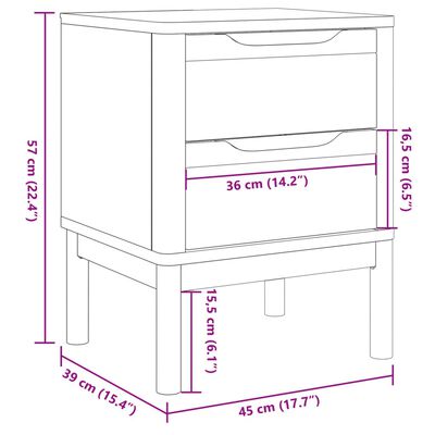 vidaXL sengebord 45x39x57 cm massivt fyrretræ hvid