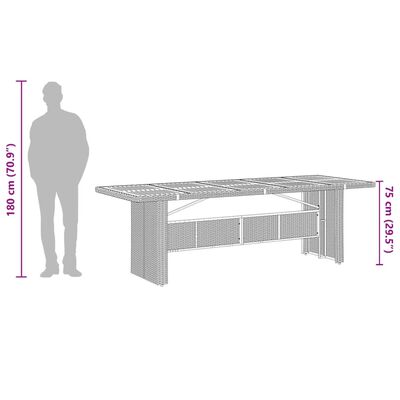 vidaXL havebord med glastop 240x90x75 cm polyrattan grå