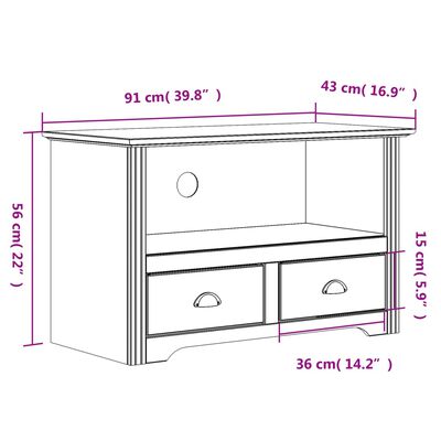 vidaXL tv-bord med 2 skuffer BODO 91,5x44,5x56cm massivt fyrretræ hvid