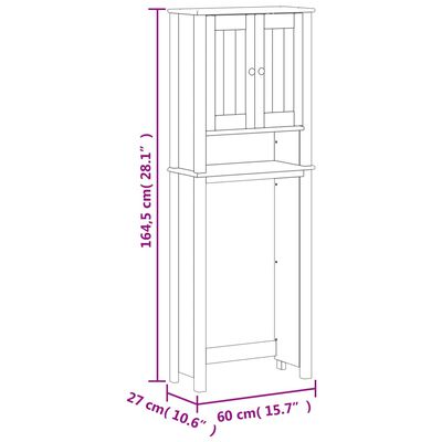 vidaXL opbevaringsskab til toilet BERG 60x27x164,5 cm massivt træ hvid