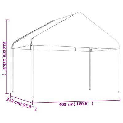 vidaXL pavillon med tag 13,38x4,08x3,22 m polyethylen hvid