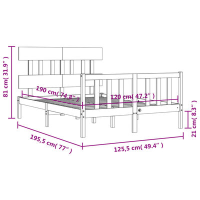 vidaXL sengeramme med sengegavl Small Double massivt træ sort