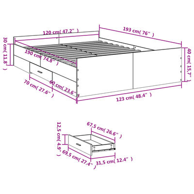 vidaXL sengeramme med skuffer 120x190 cm konstrueret træ sonoma-eg