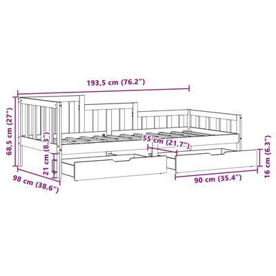 vidaXL daybed med skuffer 90x200 cm massivt fyrretræ hvid