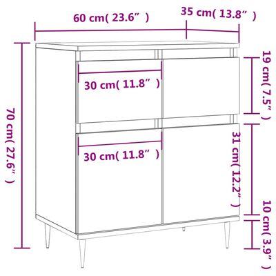 vidaXL skænk 60x35x70 cm konstrueret træ grå sonoma-eg