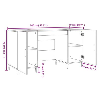 vidaXL skrivebord 140x50x75 cm konstrueret træ hvid