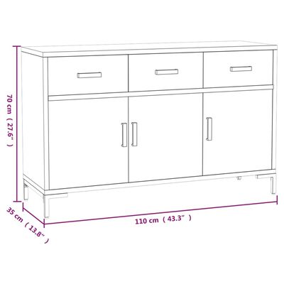 vidaXL skænk 110x35x70 cm massivt fyrretræ sort