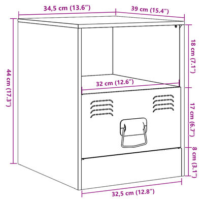 vidaXL sengebord 34,5x39x44 cm stål lyserød