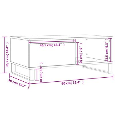 vidaXL sofabord 90x50x36,5 cm konstrueret træ brun egetræsfarve