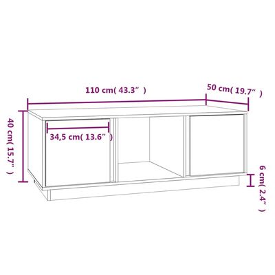 vidaXL sofabord 110x50x40 cm massivt fyrretræ sort