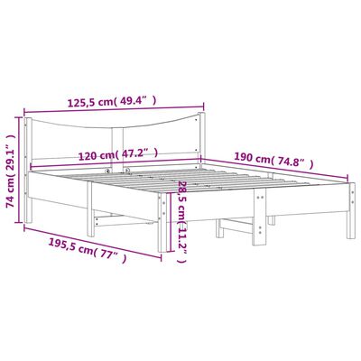 vidaXL sengeramme uden madras 120x190 cm massivt fyrretræ gyldenbrun