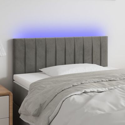 vidaXL sengegavl med LED-lys 100x5x78/88 cm fløjl lysegrå