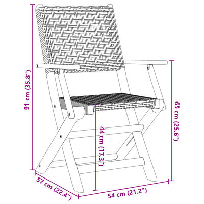 vidaXL havestole 2 stk. massivt akacietræ og polyrattan sort