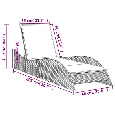 vidaXL liggestol med hynde 60x205x73 cm polyrattan lysegrå