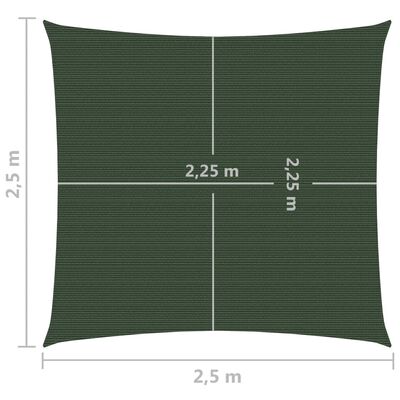 vidaXL solsejl 2,5x2,5 m 160 g/m² HDPE mørkegrøn