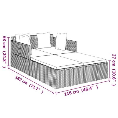 vidaXL solseng med hynder 182x118x63 cm polyrattan sort