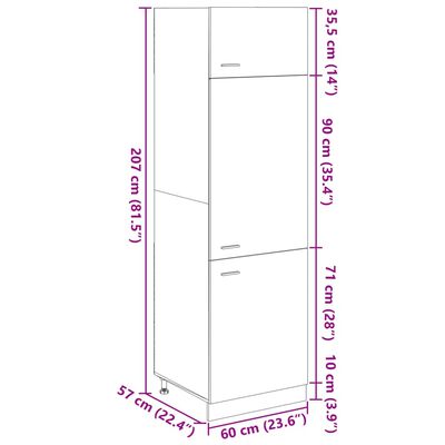 vidaXL indbygningsskab til køl 60x57x207 cm konstrueret træ sonoma-eg