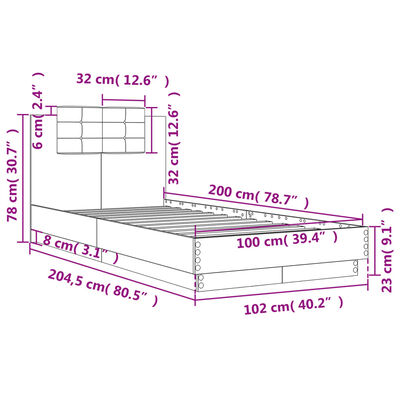 vidaXL sengeramme med sengegavl 100x200 cm konstrueret træ røget eg