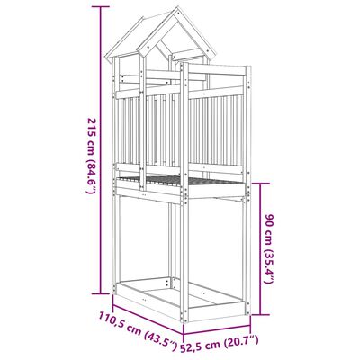 vidaXL legetårn 110,5x52,5x215 cm massivt douglasgran