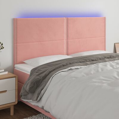 vidaXL sengegavl med LED-lys 180x5x118/128 cm fløjl lyserød