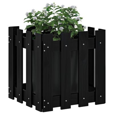 vidaXL plantekasse med stakitdesign 40x40x40 cm massivt fyrretræ sort