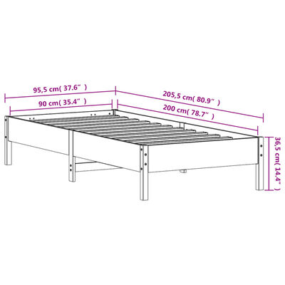 vidaXL sengeramme uden madras 90x200 cm massivt fyrretræ gyldenbrun