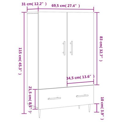 vidaXL skab 69,5x31x115 cm konstrueret træ grå sonoma-eg