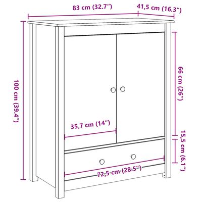 vidaXL højskab 83x41,5x100 cm massivt fyrretræ sort