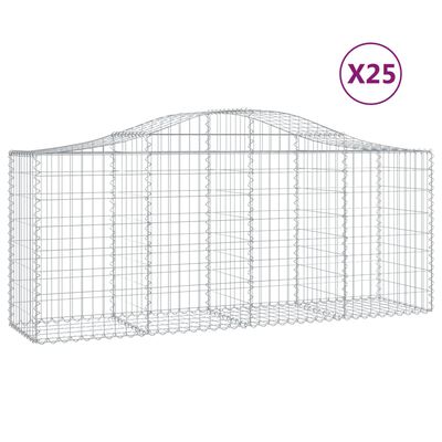 vidaXL buede gabionkurve 25 stk. 200x50x80/100 cm galvaniseret jern