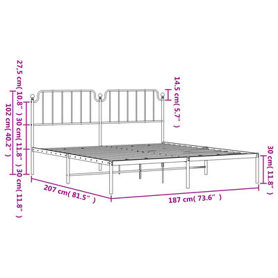 vidaXL sengeramme med sengegavl 180x200 cm metal hvid