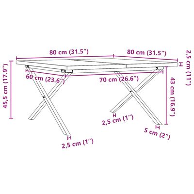 vidaXL sofabord 80x80x45,5 cm X-stel massivt fyrretræ og støbejern