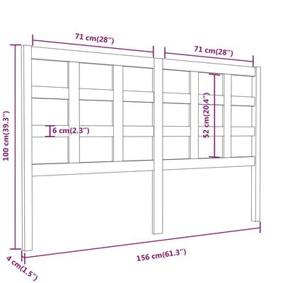 vidaXL sengegærde 156x4x100 cm massivt fyrretræ