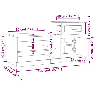 vidaXL skoreol 100x42x60 cm konstrueret træ sort