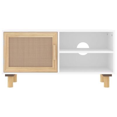 vidaXL tv-bord 80x30x40 cm massivt fyrretræ og naturlig rattan hvid