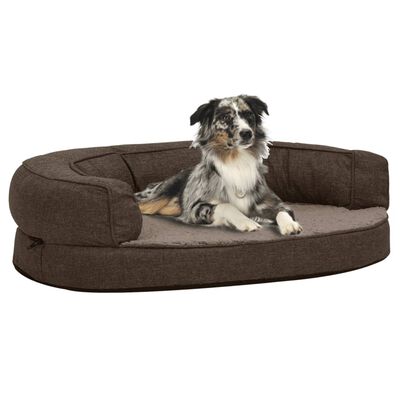 vidaXL ergonomisk hundeseng 75x53 cm hør-look fleece brun