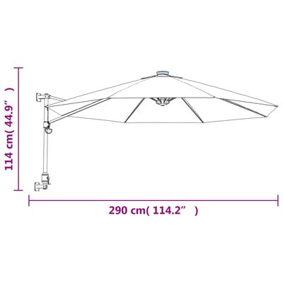 vidaXL væghængt parasol med LED-lys 290 cm æblegrøn