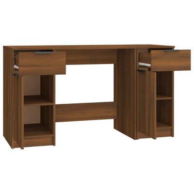 vidaXL skrivebord med sideskab konstrueret træ brun egetræsfarve