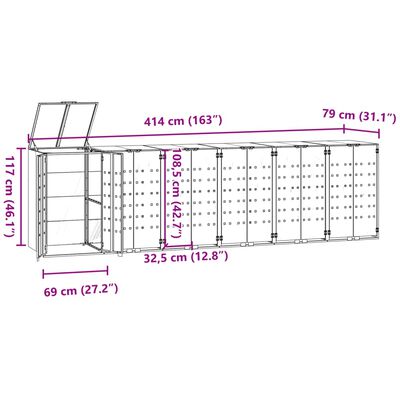 vidaXL skraldespandsskjuler 414x79x117 cm 6 rum stål grå