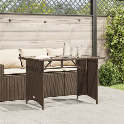 vidaXL havebord med glastop 110x68x70 cm polyrattan brun