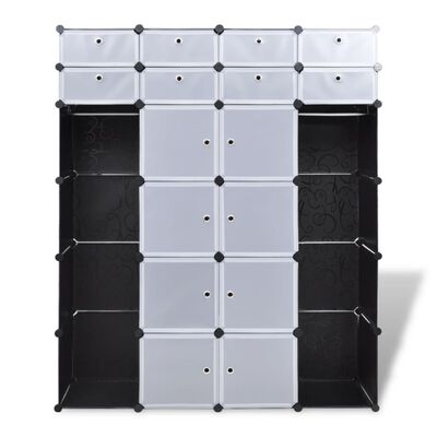 vidaXL modulskab med 18 rum sort og hvid 37 x 146 x 180,5 cm