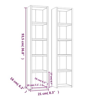 vidaXL reoler 2 stk. 21x16x93,5 cm konstrueret træ hvid højglans