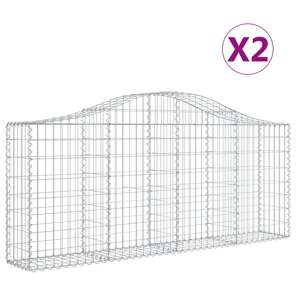 vidaXL buede gabionkurve 2 stk. 200x30x80/100 cm galvaniseret jern