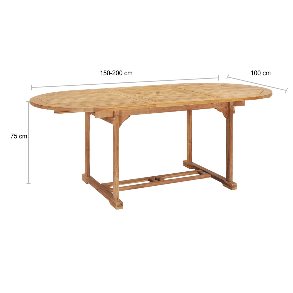 vidaXL udendørs spisebordssæt 7 dele 150-200x100x75 cm massivt teak