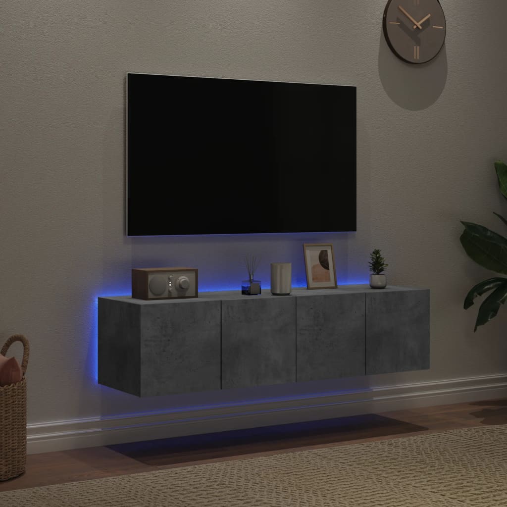 vidaXL væghængte tv-borde 2 stk. med LED-lys 60x35x31 cm betongrå