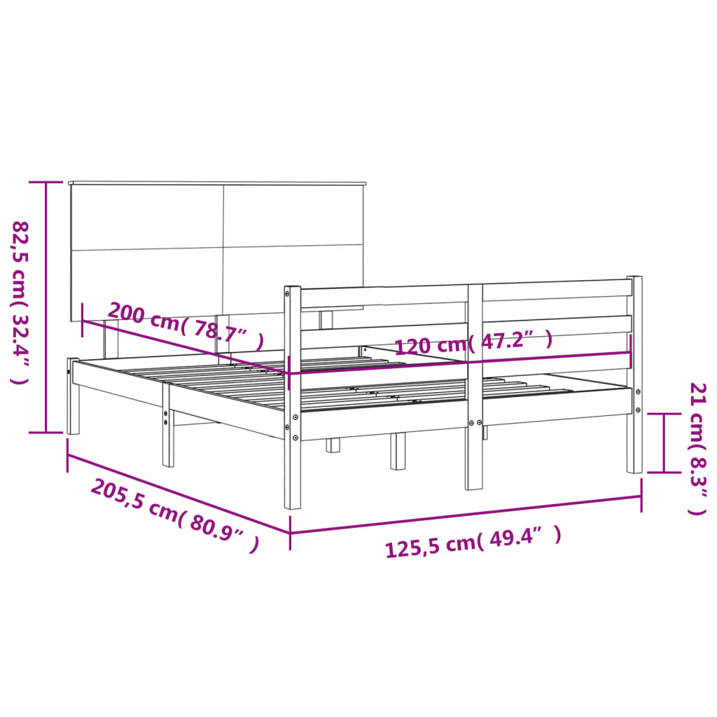 vidaXL sengeramme med sengegavl 120x200 cm massivt træ sort